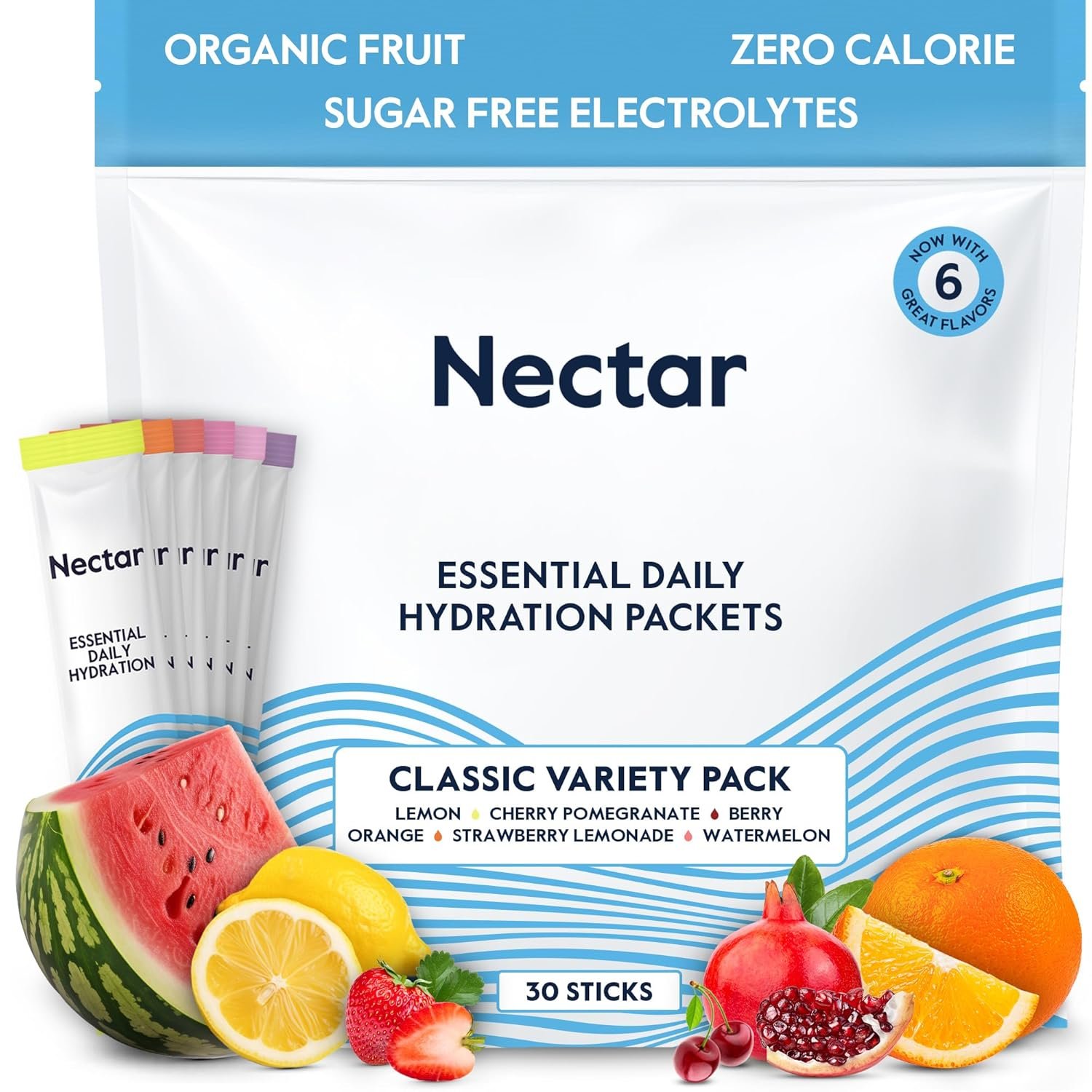 Nectar Hydration Packets – Electrolytes Powder Packets – Sugar Free & 0 Calorie – Organic Fruit Liquid Daily IV Electrolytes Powder for Dehydration Relief and Rehydration (Variety 30 Pack)