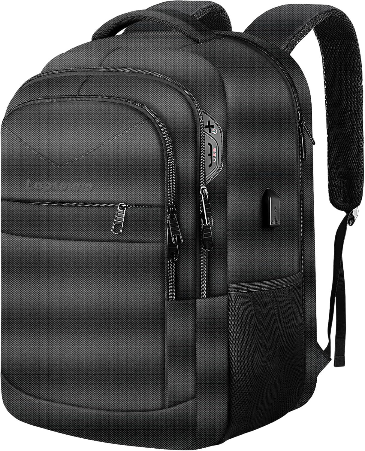 Lapsouno 17 Inch Laptop Backpack, Carry On Travel Backpack, Durable Extra Large TSA Business Backpack with USB Port, Water Resistant Anti Theft Gift for Men Women, Black