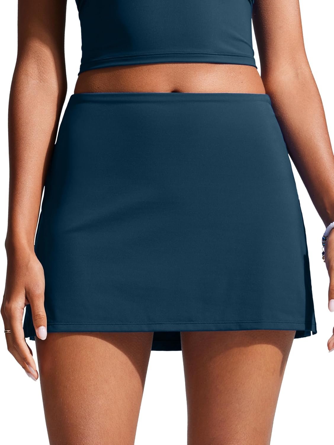 CRZ YOGA Womens High Waisted Swim Skirt A Line Swimsuit Skorts Side Slit Bathing Suit Bikini Bottoms with Built in Briefs