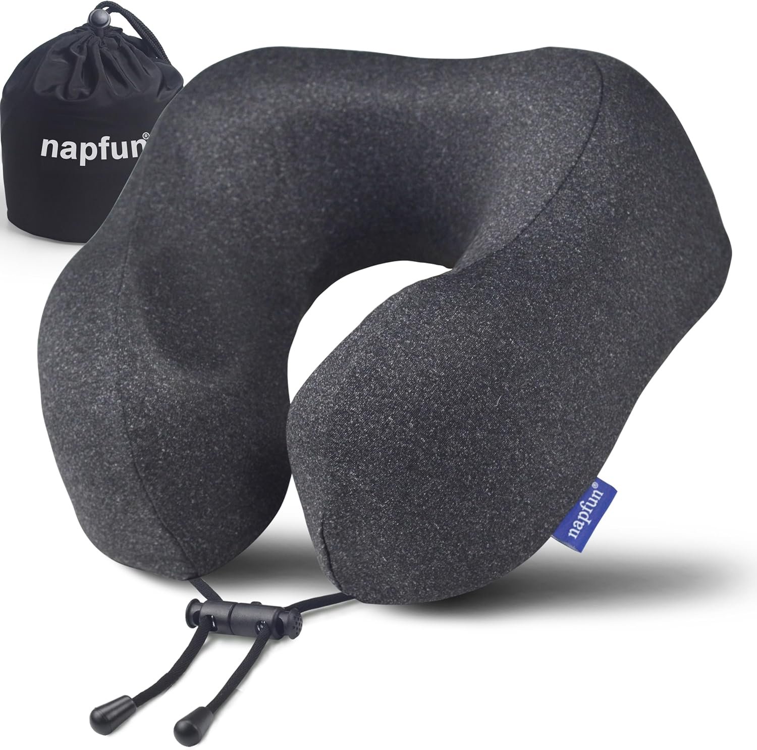 napfun Neck Pillow for Traveling, Upgraded Travel Neck Pillow for Airplane 100% Pure Memory Foam Travel Pillow for Flight Headrest Sleep, Portable Plane Accessories, Simple Sets (Optional), Full Black