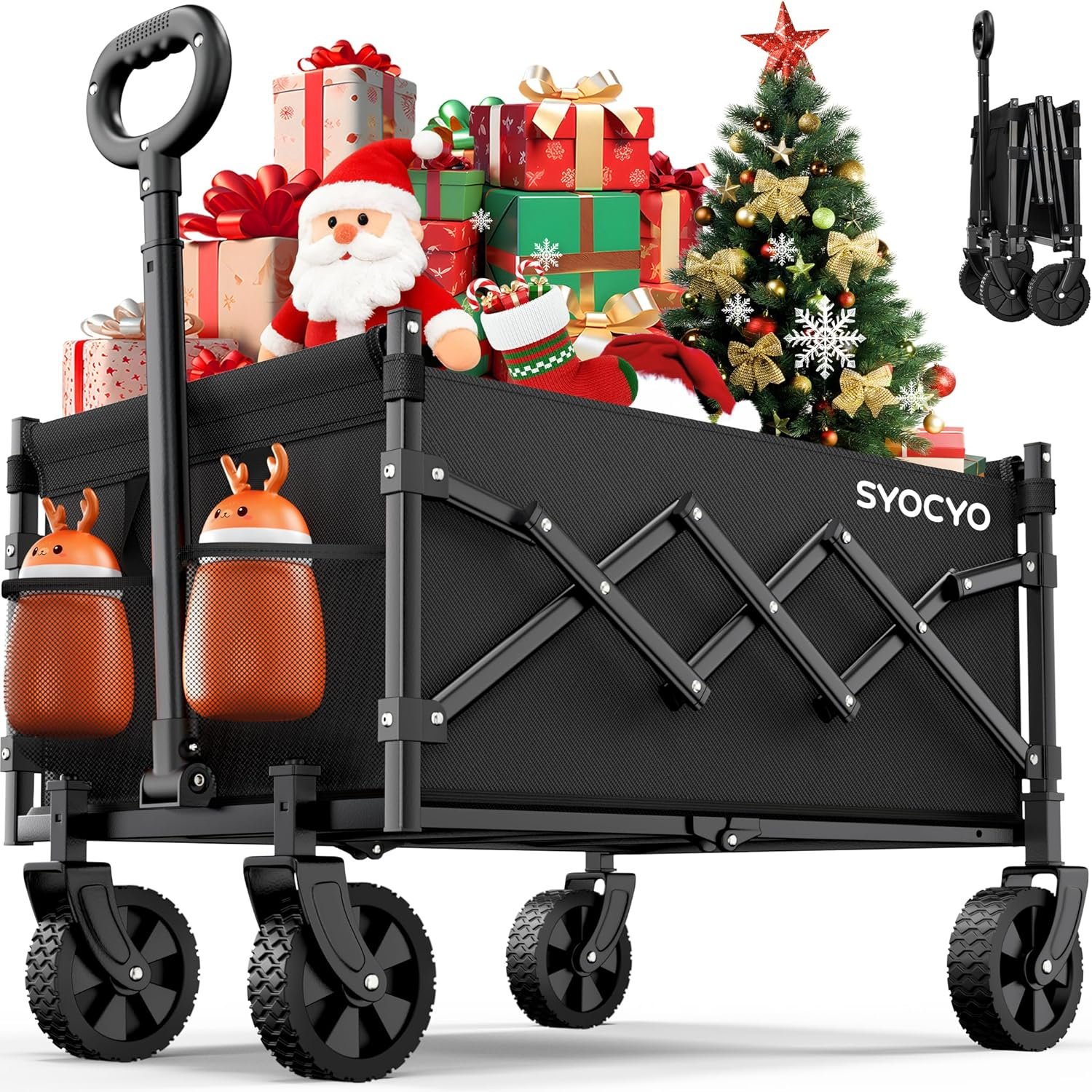 Collapsible Wagon Cart 220lbs Beach Foldable Wagon Lightweight & Portable Folding Utility Grocery Shopping Carts with Wheels for Shopping Garden and Sports