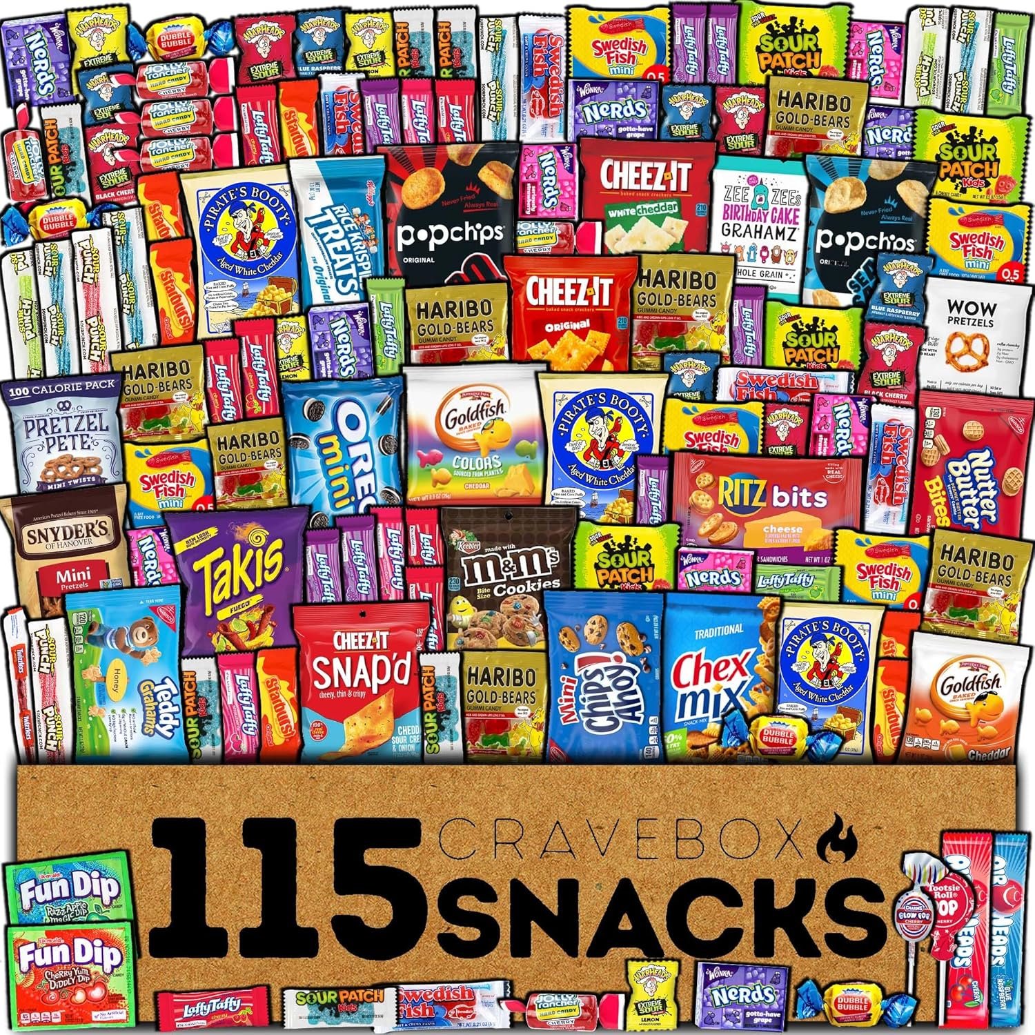 CRAVEBOX Snack and Candy Box (115 Count) Christmas Variety Pack Bundle Assortment Gift Basket Adults Kids Care Package Boyfriend Birthday Office College Teen Boys Men Students Food College School