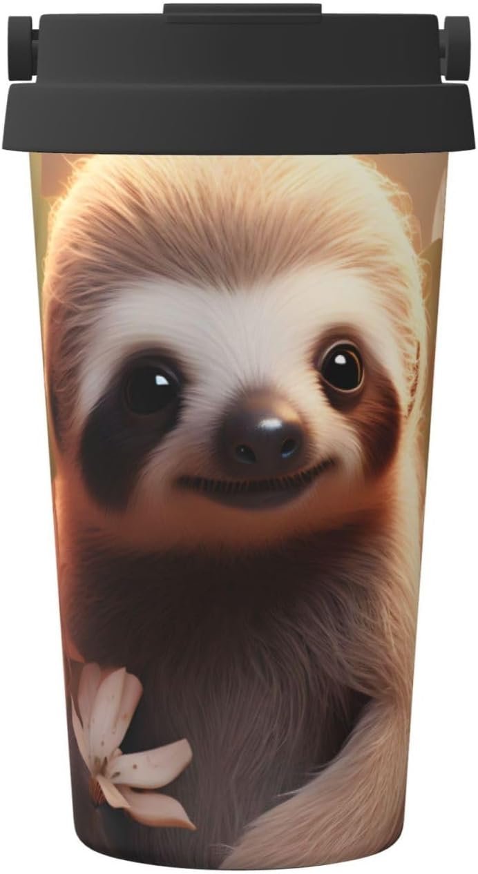 Insulated Coffee Tumbler 16oz Flower Sloth Travel Mug Stainless Steel Coffee Cups with Lids