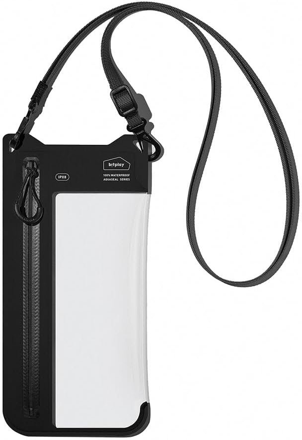 bitplay AquaSeal IPX8 Waterproof Phone Pouch, Outdoor Dry Bag with Adjustable Lanyard for Universal Phone Case, Black