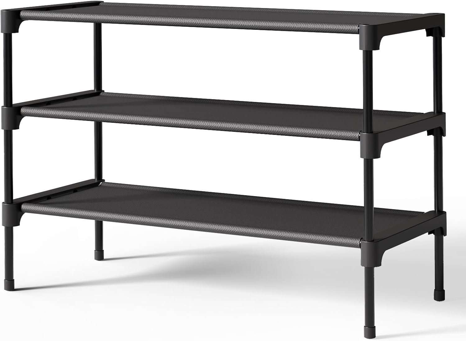 Kitsure Shoe Rack – Non-Woven Shoe Rack Shelf, Shoe Organizer for Closet, Entryway, Garage & Corridor, Stackable Shoe Shelves, 27.5″ Wide – 3 Tier, Black