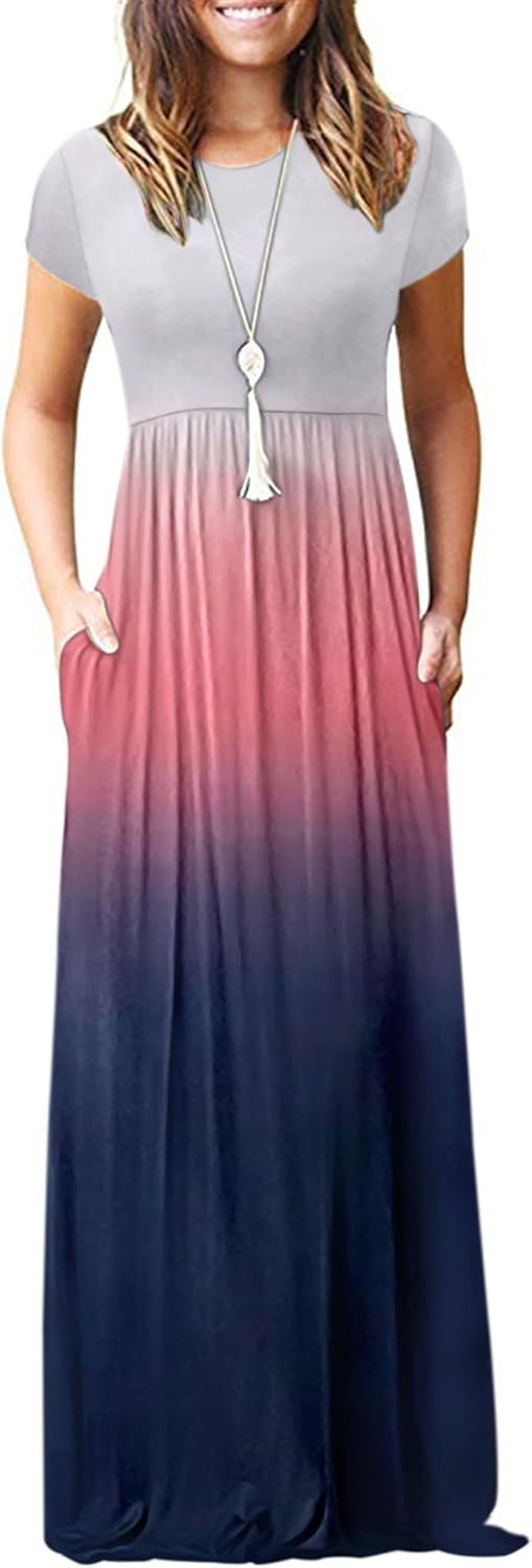 AUSELILY Women’s Short Sleeve Loose Plain Casual Long Maxi Dresses for Women 2026
