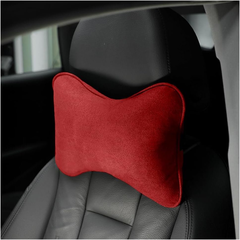 Car Headrest Pillow, Soft Comfortable Breathable Memory Foam Ergonomic Design Automotive Neck Pillow Cushion with Adjustable Strap for Neck Pain Pressure Relief, Universal Fit（Red）