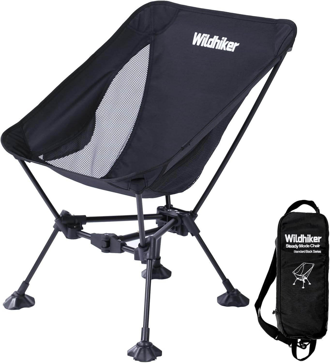Wildhiker Ultralight Backpacking Chair – Compact Camping Chairs for Adults with Pouch, Weighs 2.8 lbs with Anti-Sinking Large Feet for Beach, Hiking, Motorcycle, Travel, Festival – Black