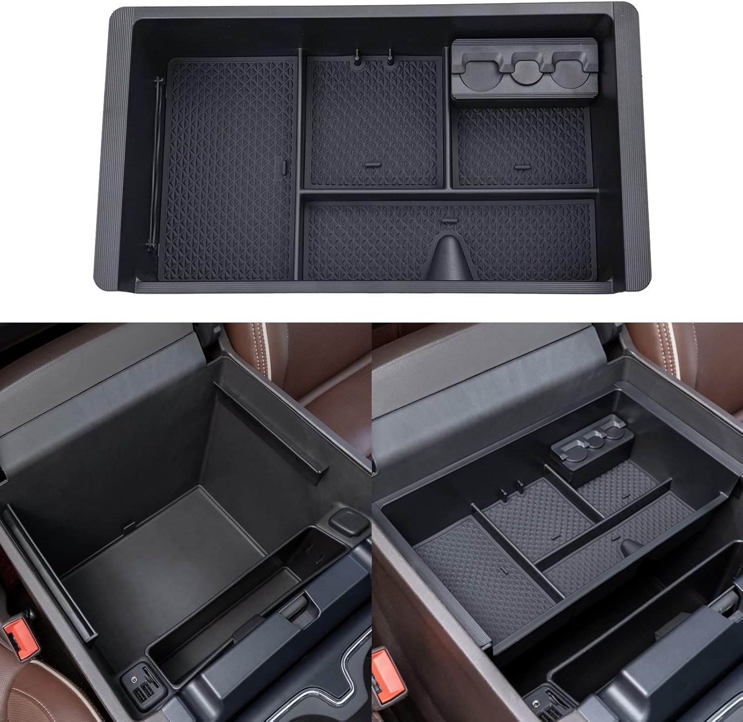 JKCOVER Compatible with Chevy Silverado/GMC Sierra 2014-2018 and Chevy Tahoe Suburban/GMC Yukon 2015-2020 Center Console Organizer Tray Accessories-Full Console w/Bucket Seats ONLY – (Black Trim)