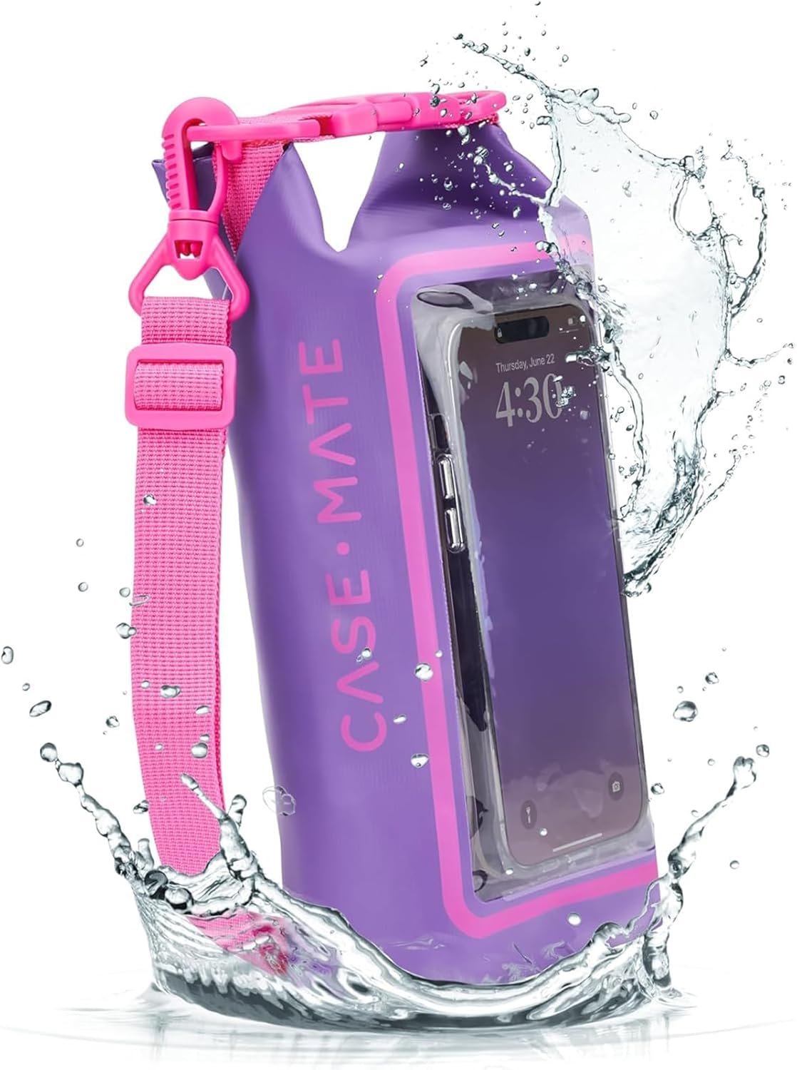 Case-Mate Purple Paradise Mini IP68 Waterproof Bucket Bag – Roll Top Dry Bag 2L Cap with Waterproof Pouch for Swimming Kayaking Boating Travel and More – For Phones Up to 7″
