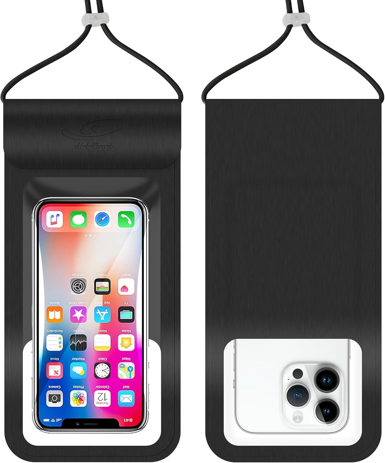 HiRui Universal Waterproof Phone Pouch with Touch Screen, IP68 Waterproof Phone Case Dry Bag for Beach, Compatible with iPhone 16/Pro/Plus/Max/15/14, Galaxy S24+/25+, Fits up to 6.9″ (Black, X-Large)