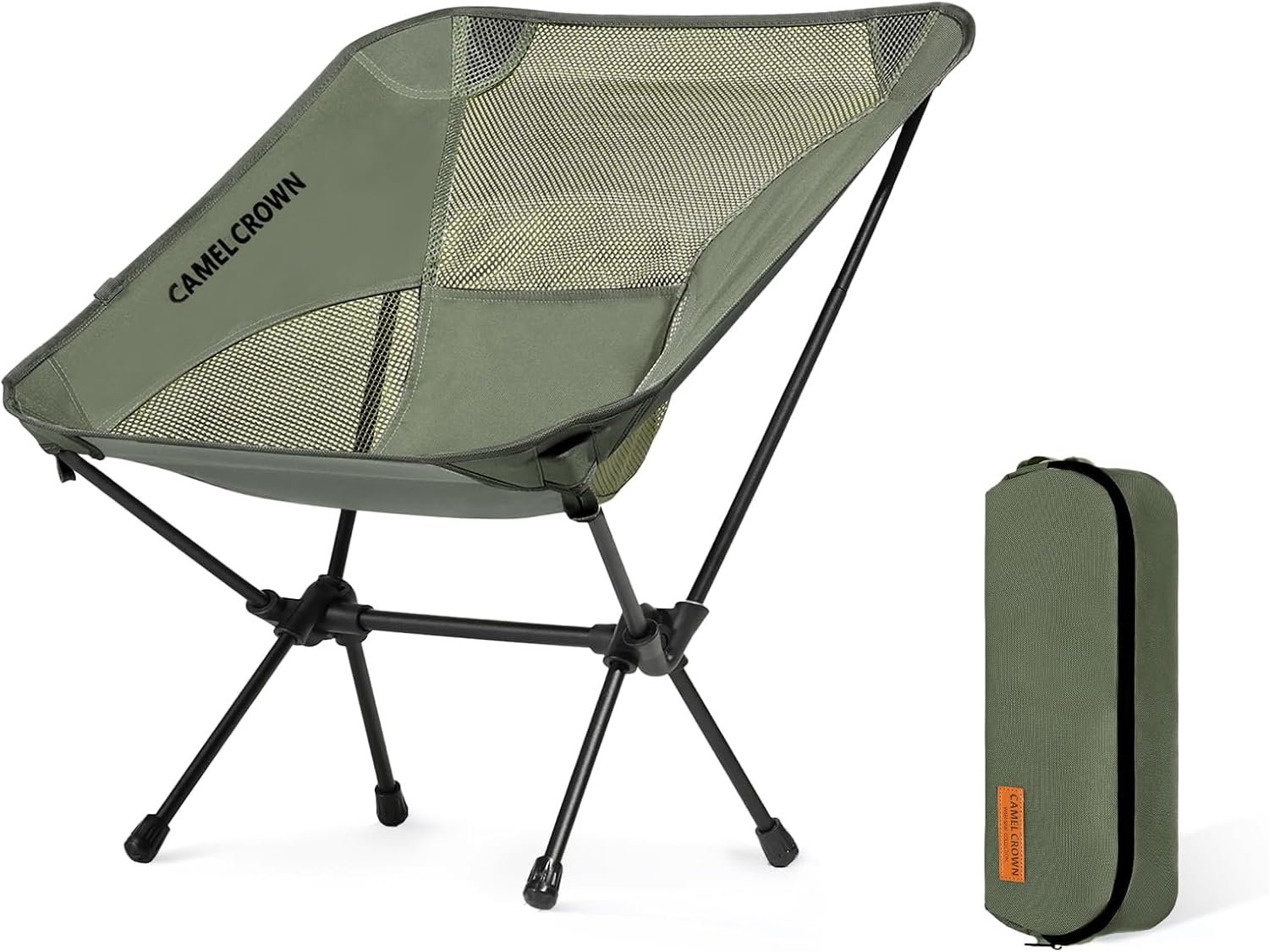 CAMEL CROWN Portable Camping Chair Lightweight Compact Folding Chair Mesh for Outdoor Camp Travel Beach Picnic Festival Hiking Backpacking Army Green