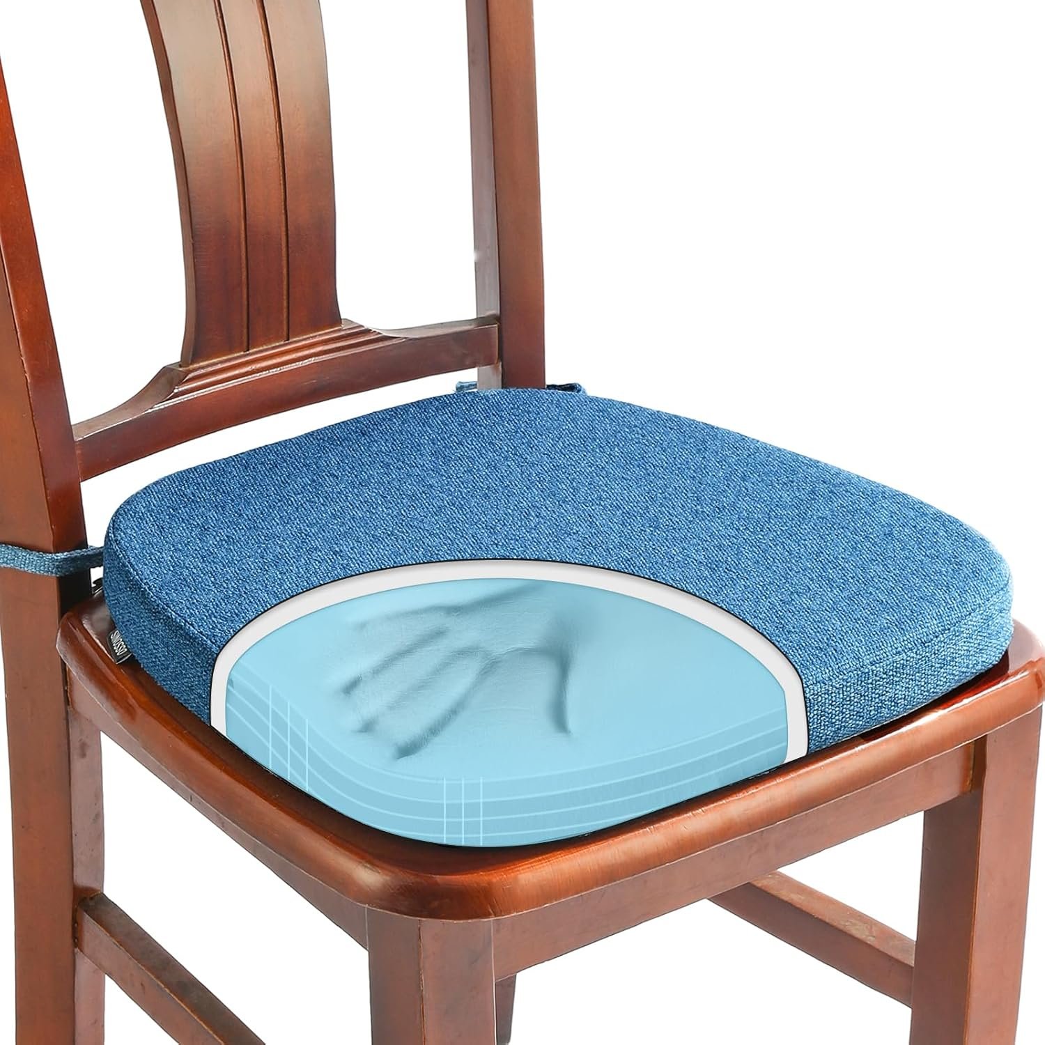 SINOSSO 1 Pack Memory Foam Chair Cushions for Dining Chair, Friendly Woven Fabric 16″ U-Shape Comfortable Kitchen Chair Pad, Removable Slip Resistant Seat Cushion (1 Piece, Blue)