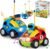 Prextex 2 Pack Cartoon Remote Control Cars for Toddlers – Police Car and Race Car with Steering Wheel Controllers and Lights – Different Frequencies So Both Can Race Together – Toddler Gift 18+ Months